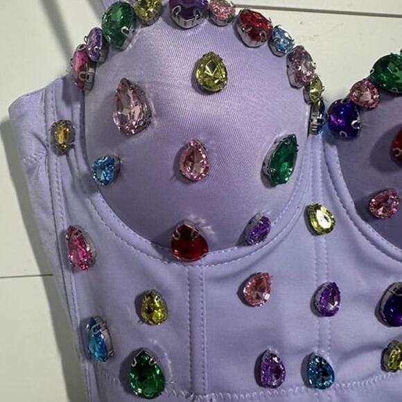 NWOT Purple Sparkly Rhinestone Bustier Crop Top Corset 36B (GORGEOUS!!) - Picture 5 of 12
